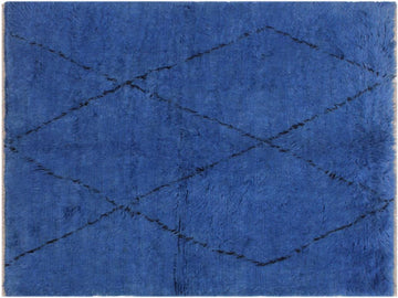 handmade Modern Moroccan Blue Black Hand Knotted RECTANGLE 100% WOOL area rug 6x7